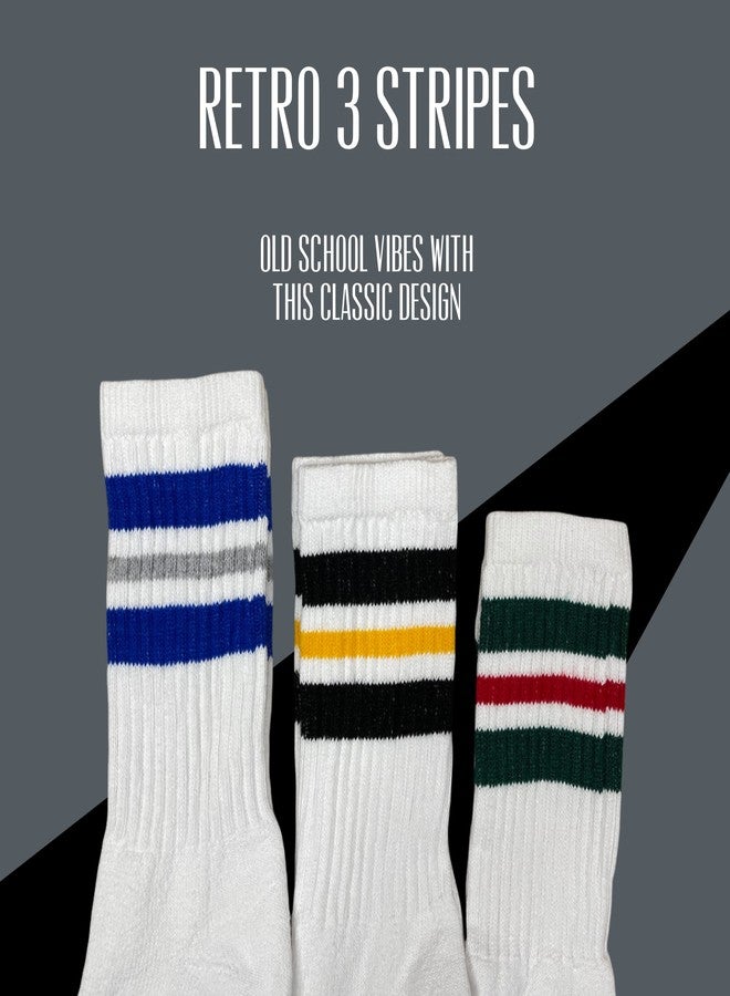 SuNi Apparel Striped Crew Socks - Retro Mens Striped Socks - Stripe Cotton Gym Socks for Men - 4 Pairs Pack Size 10-13 - Image 3